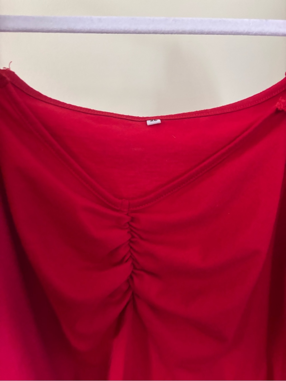 Red Ruched Puff-Sleeve Square-Neck Blouse - Picture 2 of 3